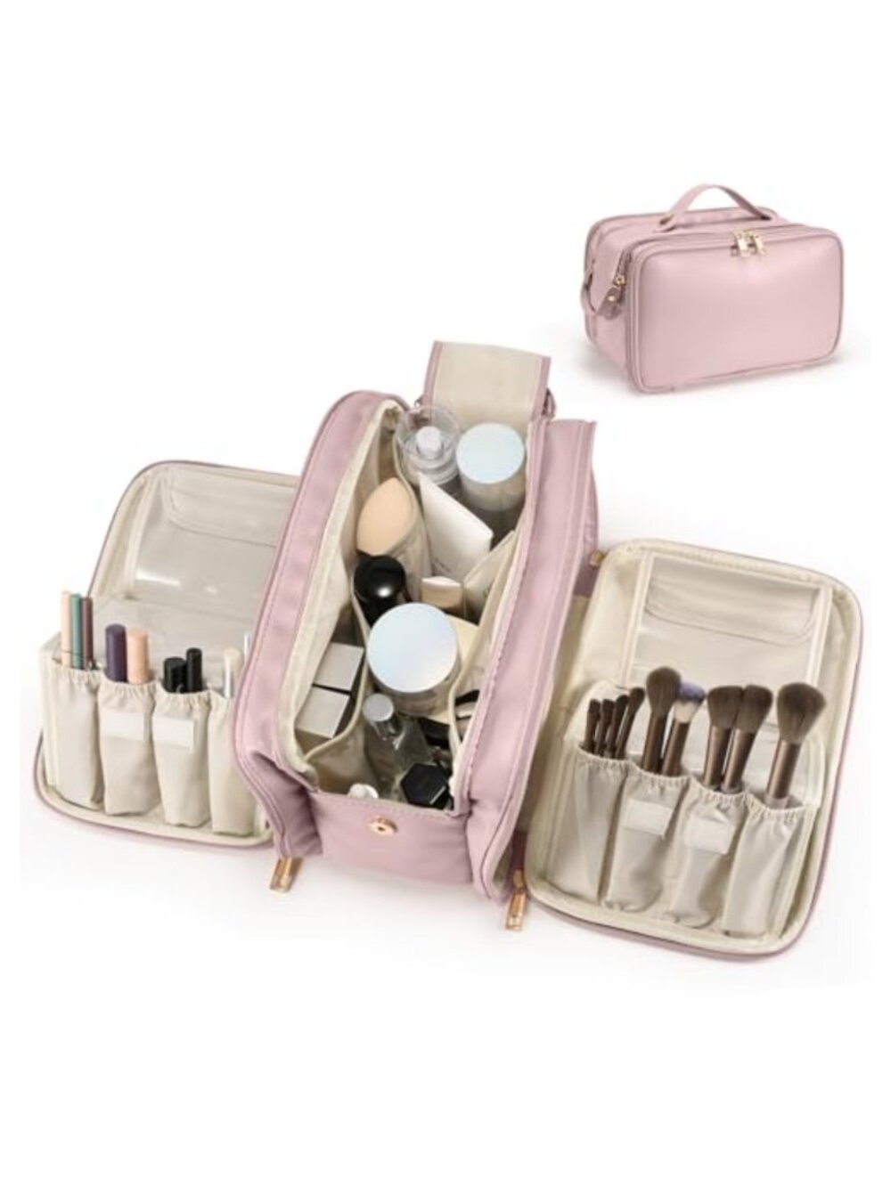 Large Capacity Travel Makeup Bag PU Leather Cosmetic Organizer